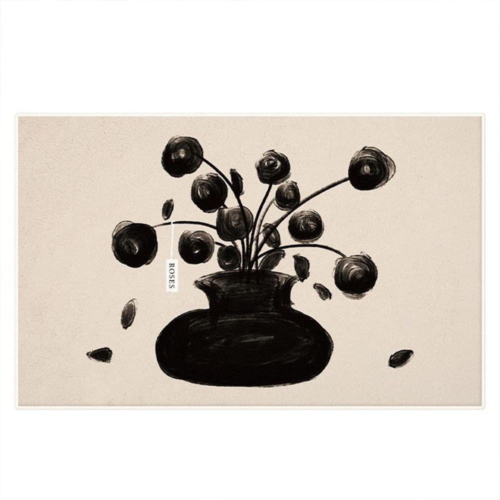 Tapis de salle de bain haut de gamme rectangulaire blanc et noir au design floral