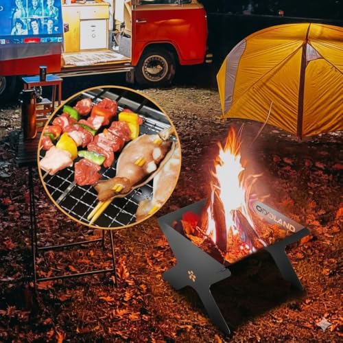 Image of Barbeque Grills - Foldable Charcoal Barbeque, Camping Fire Pit, Portable Fire Pit for Camping, 2 in 1 Wood Burning Fire pit Grill with Detachable Cooking Grate for Outdoor BBQ, with Carry Bag