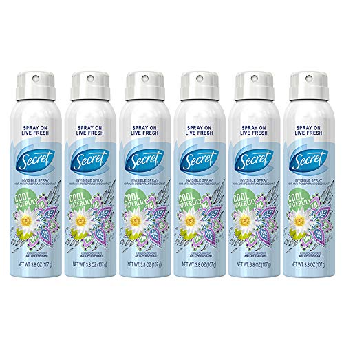 Secret Invisible Spray Antiperspirant and Deodorant, Cool Waterlily, 3.8 oz (6 Pack)
