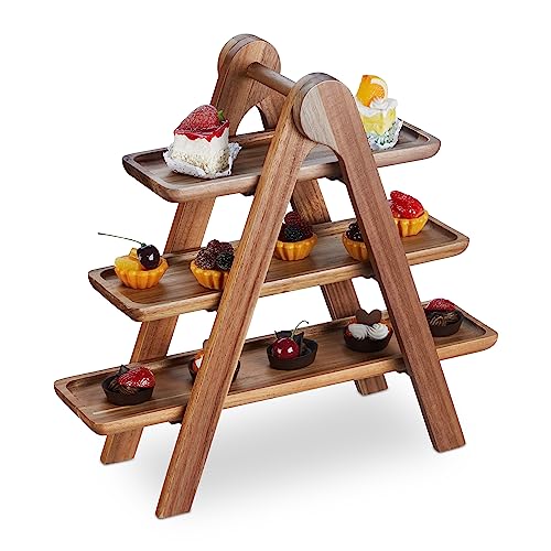 Relaxdays Etagere, 3 Etagen, Akazienholz, klappbares Gestell, HxBxT: 38 x 41 x 15 cm, rustikaler...