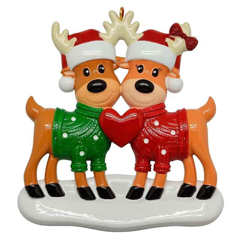 Décoration de sapin de Noël famille de 2 rennes pour graver vos souvenirs