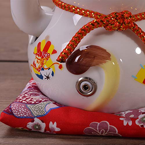 Ceramiczna statuetka szczęśliwego kota, Chiński Feng Shui Biały Szczęśliwy Machający Kot Figurka Z Ruchomą Ręką Maneki Neko Machający Kot Fortuny Dł. 21*Sz. 18*Wys. 24 cm, 3