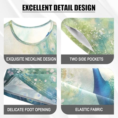 ALAZA Peacock Green Bird Pajamas Set Short Sleeve Cotton Sleepwear Summer Pjs 2 Piece 5-14Y4