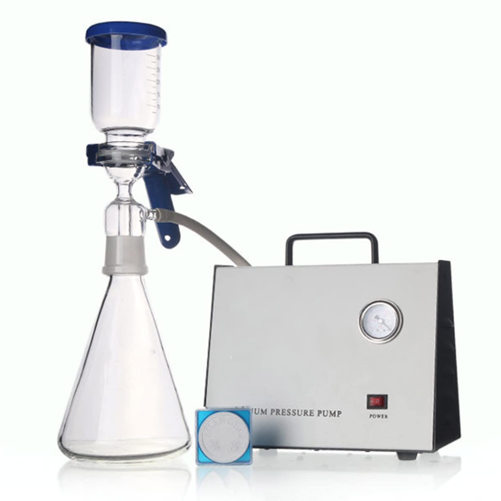 Vacuum Filtration Distillation Apparatus, Glass Vacuum Suction Filter with 80W 20L/min Oil Vacuum Pump, Flask and 300ml Glass Funnel Set for Laboratory Solvent Filtering(2000ml)