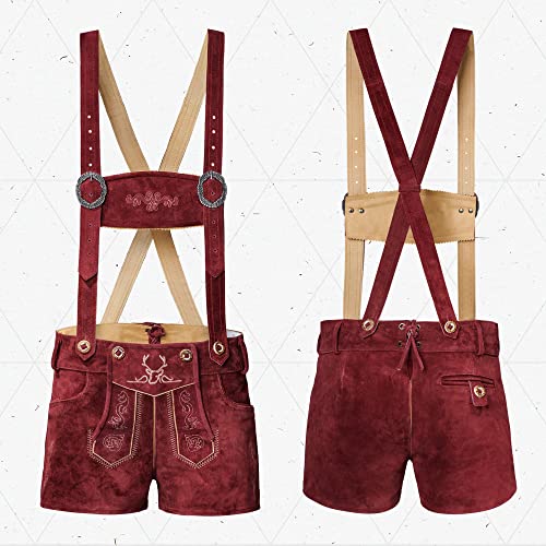 Image of BAVARIA TRACHTEN Authentic Lederhosen Women - Ladies Octoberfest Outfit - Damen Wurstfest Costume - Cherry Red