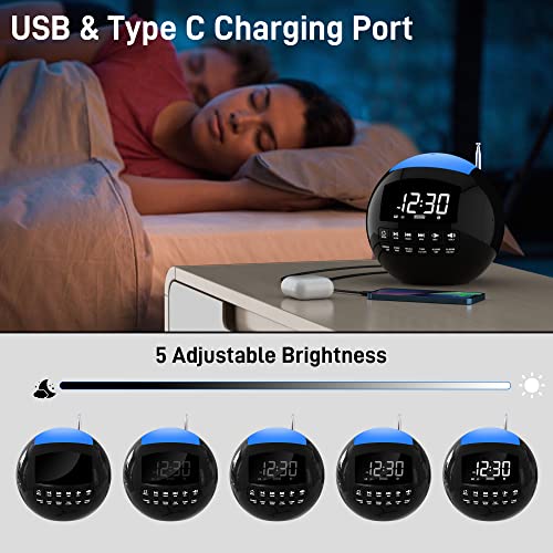 Digital Alarm Clock Radio Fm, 7 Color Night Light Bluetooth Speaker, Usb &Type C Charging Port, Led Dimmer Display,Sleep Timers,12/24H, Plug In Digital Clock For Bedroom Bedside Desk Kid Heavy Sleeper #TOP2