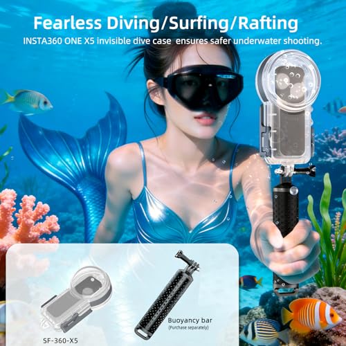 Image of Waterproof Case Compatible with Insta 360 X5, 50 Meter Underwater Housing with PC Material, Panoramic Splicing, AR Coating, Protective Cloth Cover, Y-Shaped Base (YH-360 X5+arm)