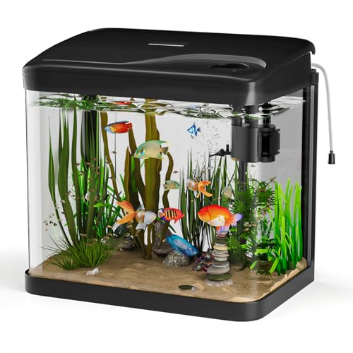Vankarr 15L Acuario de Cristal Acuarios y Peceras Completas,con Sistema de Filtrado Integrado e Iluminación LED,Acuarios de Iniciación, Negro