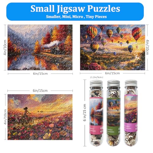 Small Jigsaw Puzzles for Adults Mini Micro Pieces 3 Packs | Challenging Puzzle Small Puzzle Mini Jigsaw Puzzle 150 Piece Train Forest Hot Air Balloon Flowers Travel Puzzle 6 x 4 Inch miniatura 3