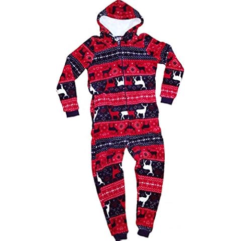 TopsandDresses Childrens Boys or Girls Kids Onesie Hooded Fleece Reindeer Sleepsuit All-in-One Stag Fairisle Age 10-11 Years Cover