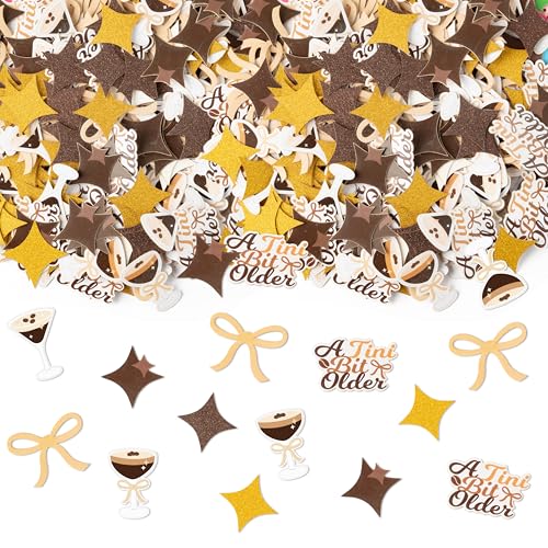 Image of BeYumi Espresso Martini Table Confetti - 300Pcs A Tini Bit Older Table Confetti Decorations Brown Espresso Martini Bow Gold Star Paper Decor for Girl Birthday Bachelorette Bridal Shower Party Supplies