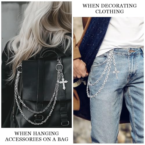 Image of GUSTAVE Layered Pants Chain for Men Punk Gothic Silver Jean Belt Trousers Chains Harajuku Street Wallet Pocket Keychains Waist Pocket Cool Hip Hop Rock Biker Goth Body Accessories