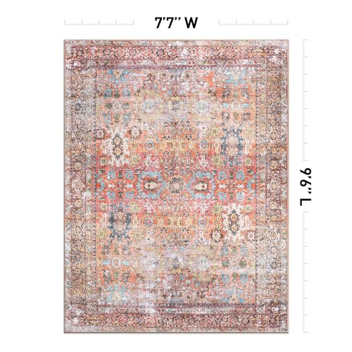 Rugshop Multi Transitional Distressed Area Rug — Machine Washable & Non‑Slip, 7'7"X9'6" for Living Room, Dining Room and Bedroom