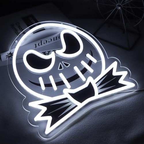 Image of Pugna Skeleton Pumpkin Skull Neon Signs for Wall Decor Neon Lights for Bedroom Led Signs Suitable for Dormitory Man Cave Christmas Gift