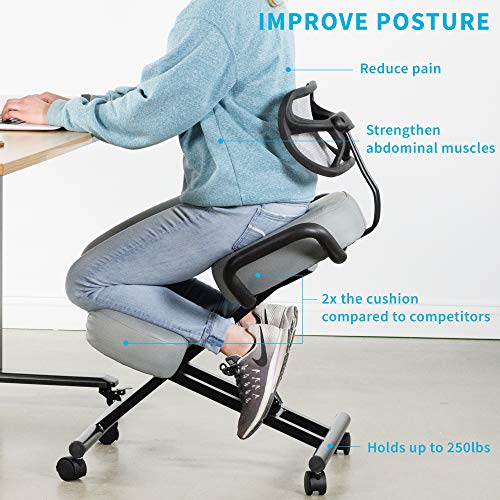 DRAGONN Ergonomic Kneeling Chair with Back Support, Adjustable Stool for Home and Office with Angled Seat for Better Posture - Thick Comfortable Cushions, Gray (DN-CH-K02G) - Thumbnail 3