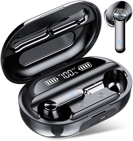 Wekily Wireless Headphones, Bluetooth 5.1 Earphones with 100Hrs Playtimes Charging Case, Hi-Fi Stereo, IPX7 Waterproof Black Wireless Earbuds with 4-Micphone, LED Digital Display for Work/Sport