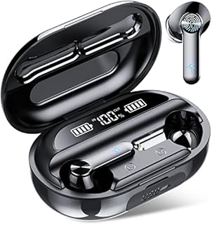 Wekily Wireless Headphones, Bluetooth 5.1 Earphones with 100Hrs Playtimes Charging Case, Hi-Fi Stereo, IPX7 Waterproof Black Wireless Earbuds with 4-Micphone, LED Digital Display for Work/Sport