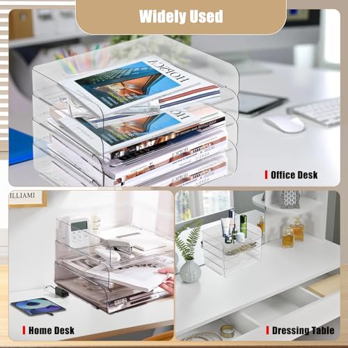 4-stöckige Ablagekorb für A4, Dokumentenablage aus PET Kunststoff, Schreibtisch Organizer und Lagerung für Dokumente,Papier, Buch Magazin Lagerung, Bürobedarf (4pcs Transparent)