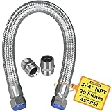 HOTYELL 3/4 Inch NPT Male Compressor Jumper Hose 20', 750°F/450 PSI Full Body 304 Stainless Steel Double Layers Air Hose with 360° Swivel Fittings (3/4'' NPT x 20' Length)