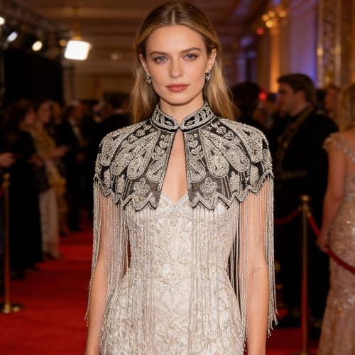 Écharpe à franges en Polyester fluide offrant confort et drapé parfait pour gala