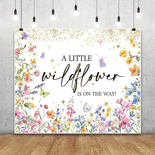 Pnylzzyxh 10x8ft Wildflower Baby Shower Backdrop A Little Wildflower is On The Way Backdrop Stars Butterfly Girl Baby Shower Photography Background Spring Summer Photo Studio Props