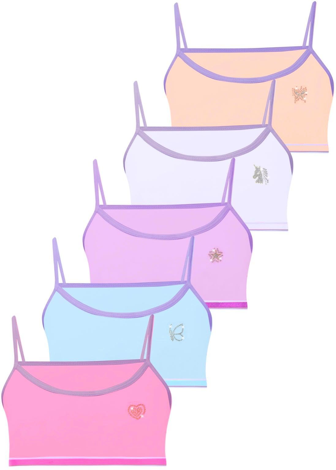 LOREZA ® 5 Filles Bustier en Coton X Dos avec Strass Bretelles Spaghetti Soutien-Gorge de Sport