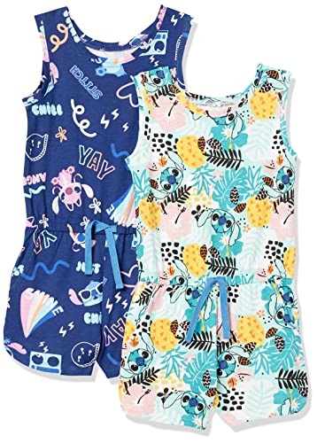 Amazon Essentials Girls Knit Sleeveless Rompers Pack of 2 Tropical Stitch Large