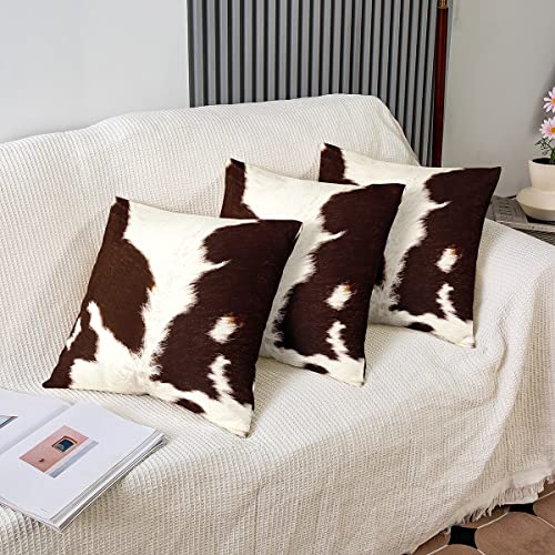 Kissenbezug aus Rindsleder, 60 x 60 cm, Rindsleder, Western, Bauernhof, Wildtiere, Bauernhof, Tiere, Leder, Kissenhülle, wendbar, weiß, braun, 2 Stück