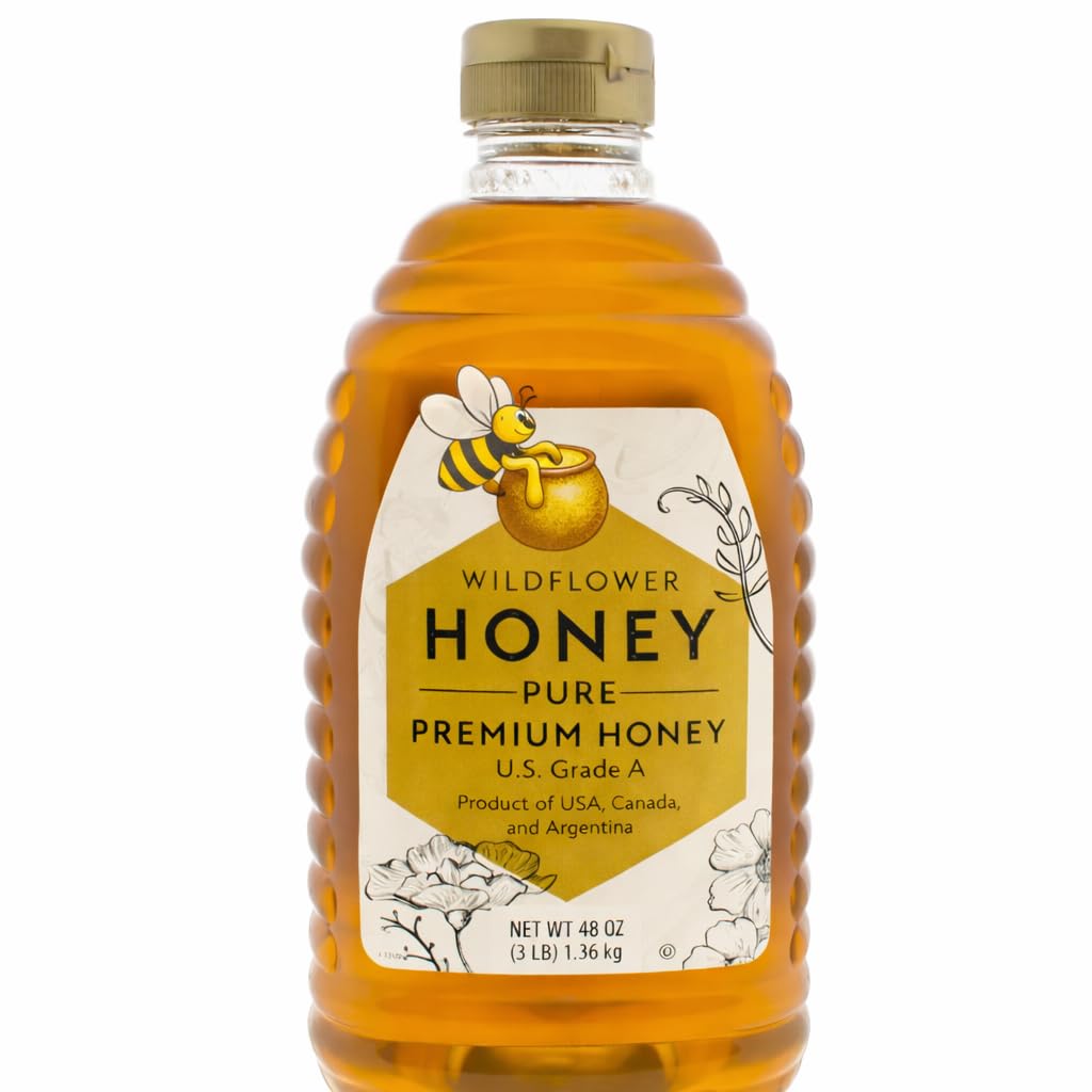 Member Marks Wildflower Pure Premium Honey, 48 oz Squeeze Bottle - 100% Pure Natural Honey - U.S. Grade A - Rich & Floral Flavor for Tea, Baking, and Cooking