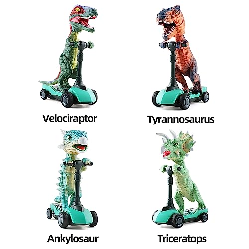 Image of DINOBROS Dinosaur Scooter Toys Pull Back Cars Mini Finger Kick Scooters Boy Toy Age 3 4 5 6, Dino Gift Sets for Kids 4-Pack