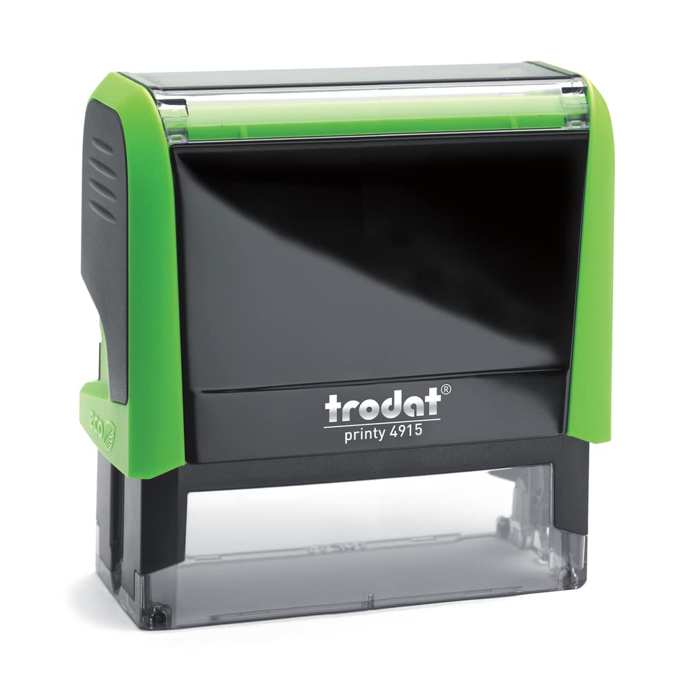 Trodat Printy 4915 Timbro Personalizzato Autoinchiostrante, max 6 Righe, Dimensione Impronta 70x25 mm, Colore Timbro Verde, Cartuccia Inchiostro Blu, Ideale per Uffici, Aziende, Medici, Insegnanti