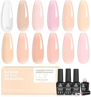 Beetles Builder Gel,12 Pcs 7 in 1 Nude Builder Clear Nail Strengthener Extension Gel Nail Pink Jelly Color for Nail Art Gifts