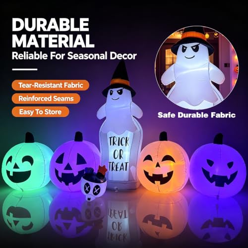 Image of 8FT Halloween Inflatable Ghost Tombstone & Jack-o'-Lantern Yard Decor