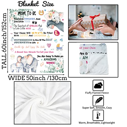 Domgoge New Mom Gifts to Be Mum Blanket Throw with Elephant Fleece Flannel First Time Promoted Mother Pregnancy for Postpartum Gender Reveal Mother's Day 130x152 cm - Image 2