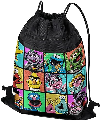 LOGOVISION Sesame Street Hand Drawn Squares Drawstring Backpack Sports Bag Sackpack 17