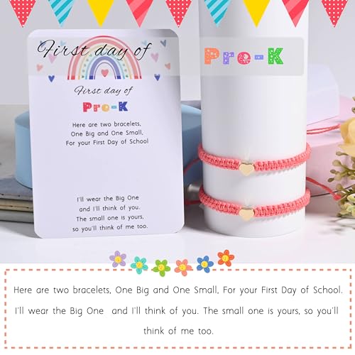 Image of First Day Of Kindergarten Pre K School Mommy And Me Bracelets Gifts, Back To School String Matching Bracelet Set For Mom Daughter Son
