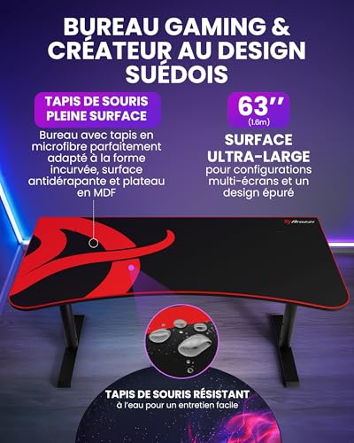 Arozzi Arena Bureau Gaming incurvé Ultra Large avec Tapis...