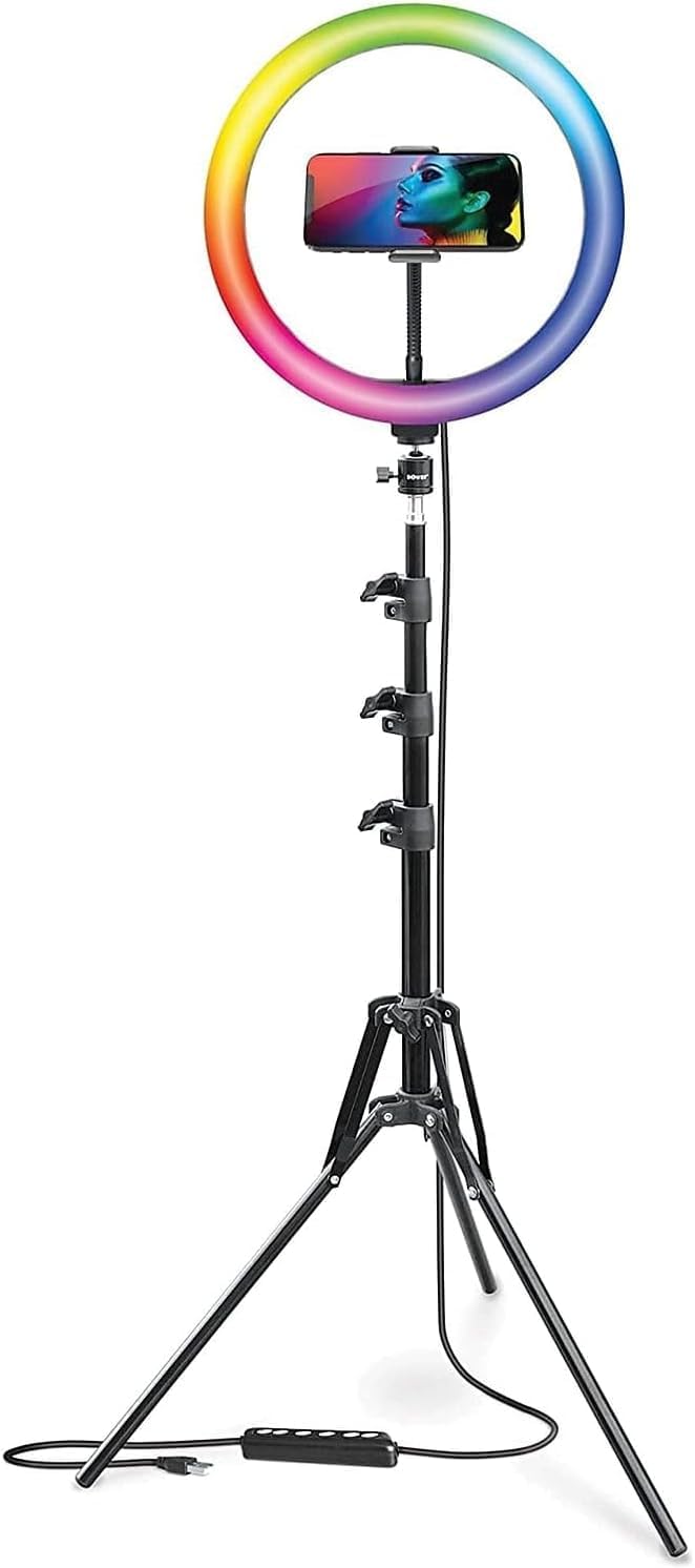 Bower 12-inch RGB LED Selfie Ring Light Studio Kit – Adjustable Brightness, 9 RGB and 3 White Light Modes, 7 Special Effects, with Tripod and Wireless Remote for Professional Photos and Videos