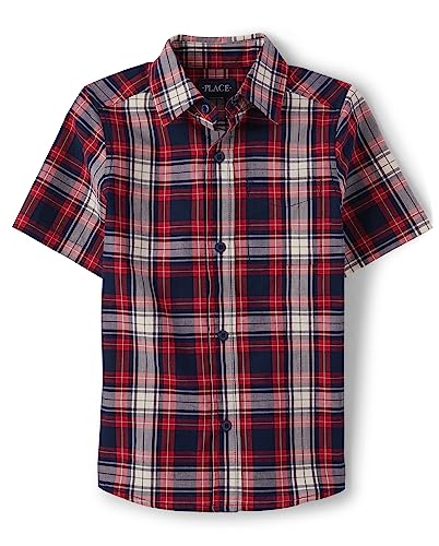 The Children's Place,Short Sleeve Poplin Button Down Shirt,Ruby,Large (10/12)