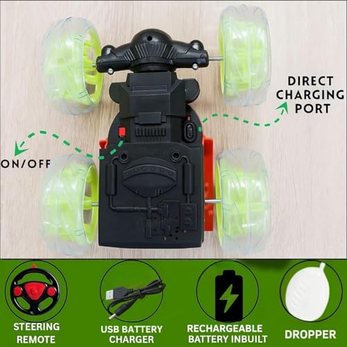 Image of GRAPHENE Smoke Monster Truck RC Stunt Rolling Transforming Car Toy for Kids Boys 7-14 Years LED Lights Music 360 Rotation Rock Climbing Remote Control Vehicle Transparent Wheels Toy