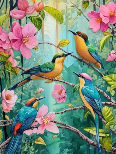 Peinture numéro adulte forêt oiseau pour décoration salon