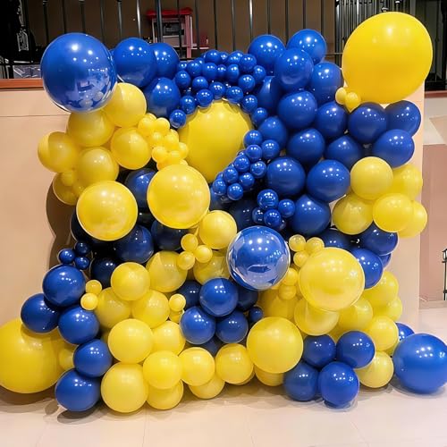 Image of YMSZ Blue and Yellow Balloons Arch Kit, 134pcs Royal Blue and Yellow Balloons for Birthday, Graduation, Baby Shower Party Decorations