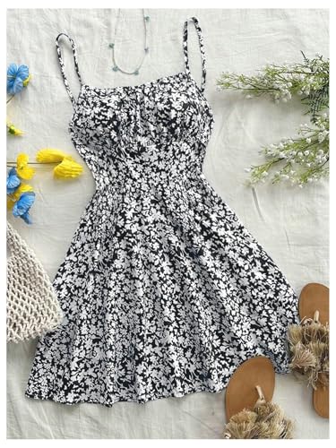 Floerns Girl's Floral A Line Backless Cami Dress Spaghetti Strap Holiday Short Dresses3
