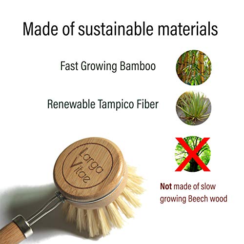 Image of 6 pcs Wooden Dish Brush Replacement Heads Made of Renewable Bamboo Wood and Natural Bristle Fiber, Durable, Long Lasting (Tampico Fiber)