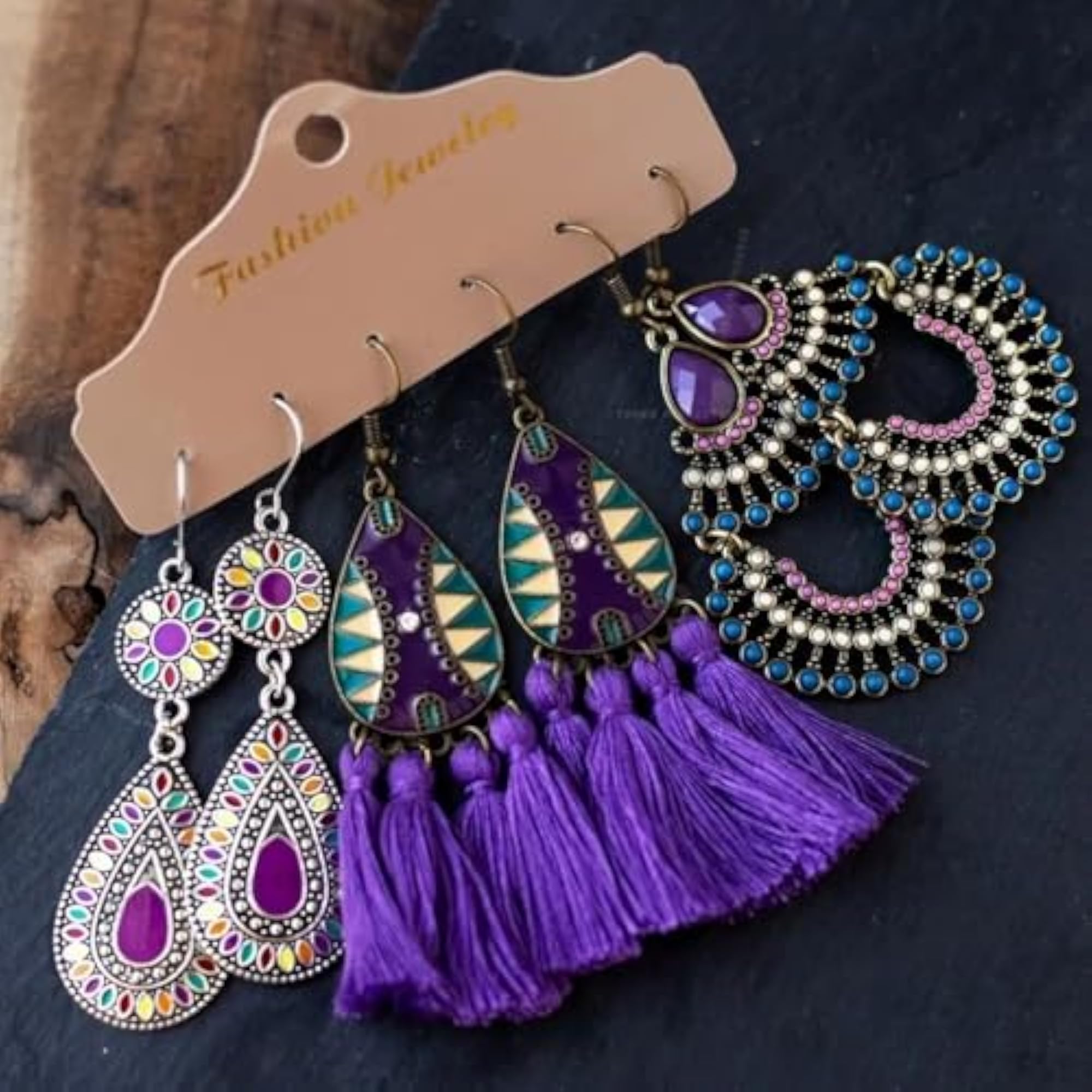 Bohemian Vintage Purple Tassel Drop Dangle Earrings