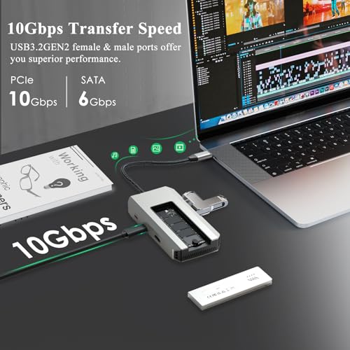 Image of Minthouz USB C Docking Station,8-in-1 USB-C Hub with M.2 NVMe SATA SSD Enclosure,10Gbps Data Transfer, 8K@30Hz HDMI,87W PD,SD /TF Card Reader,USB 3.2 Hub for MacBook Pro /Air, Dell, HP Laptops