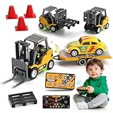 Mini RC Truck, 1:64 Scale RC Forklift Toy, Electric Vehicle with 2.4Ghz Remote Control, 2 in 1 RC Cars Lift Fork & Hook with Lights & Sounds for 3 4 5 6 Year Old Boys Kids and Girls Birthday Gifts