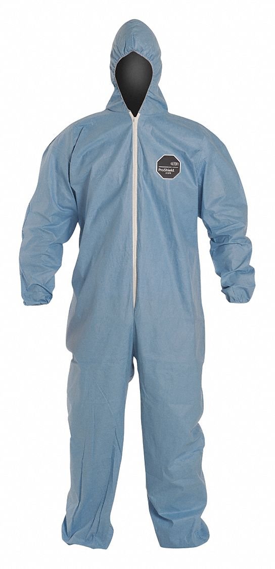 DuPont ProShield 6 Secondary Flame Resistant Coverall with Attached Hood, Elastic Wrists and Ankles, Blue, 4X-Large, 25-Pack