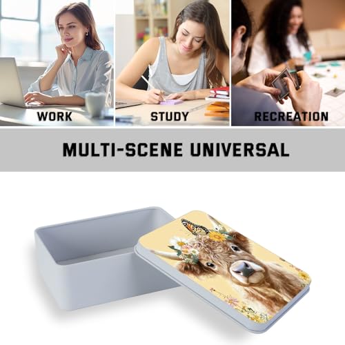 Image of Metal Tin Box with Lid for Game Cards Home Organizer Candles Keys Crafts Storage - Equipped with 4 Magnetic Cord Clips,Cute Cow Butterfly