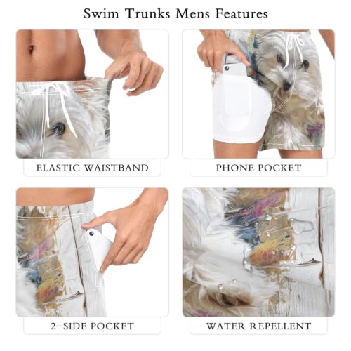 Traje de baño de secado rápido hombre bañador blanco perro maltés 3D 6